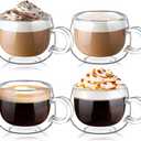glastal Espresso Cup Set of 4, 4 Oz (full capacity) Double Wall Glasses Espresso Coffee Glass Cups, Small Coffee Glasses Tea Cups with Handle for Iced Americano, Macchiato, Birthday for Mum Dad