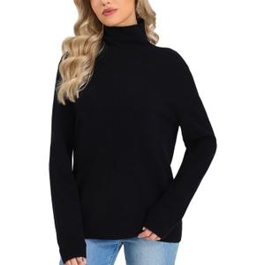 Turtleneck Sweater Women  100% Merino Wool Fitted Pullover Mock Neck Long Sleeve Knit Tops Lightweight Warm Winter (Small, Black)