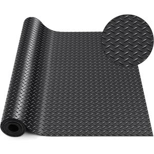 Breling 24 in x 10 ft Rubber Diamond Plate Rolls Garage Floor Mat for Under Car, Heavy Duty Flooring Rug for Trailers Garage, PVC Water/Stain Outside Resistant Parking Rv Tool