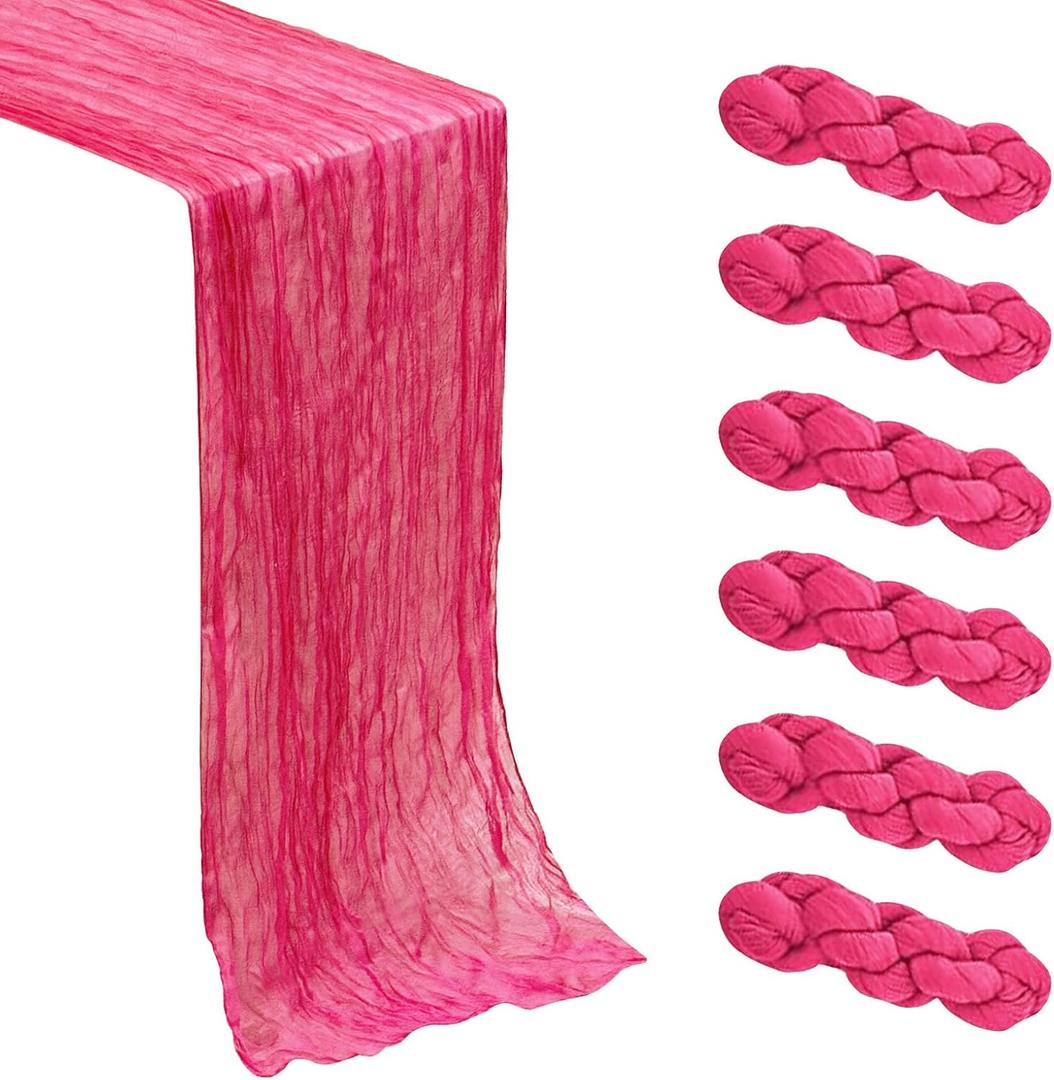 6Pack Hot Pink Cheesecloth Table Runner Boho Gauze Cheese Cloth Table Runners Sheer Emerald Green Table Runners for Wedding Party Baby Shower Birthday Home Decor