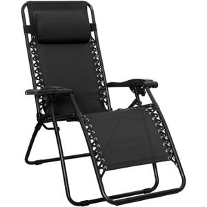 Amazon Basics Zero Gravity Lounge Chair with Pillow, Foldable Outdoor Reclining Chair for Patio and Beach, Weather-Resistant Textilene, 300 lb Capacity, 26", Black