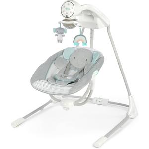 Ingenuity InLighten 5-Speed Baby Swing - Swivel Infant Seat, 5 Point Safety Harness, Nature Sounds, Lights - Van Elephant