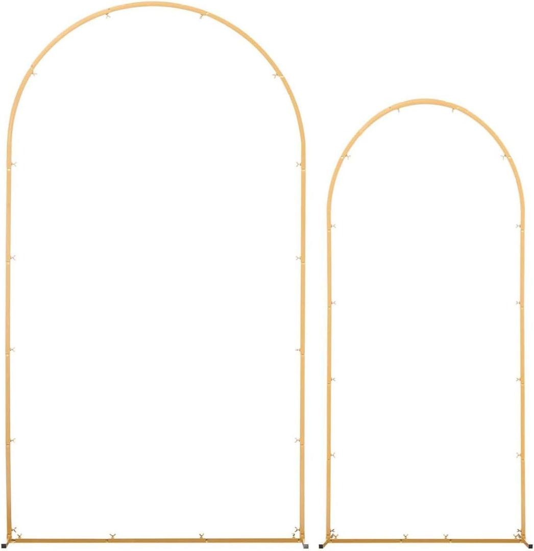 Arch Backdrop Stand, Set of 2, 7.2 ft and 6 ft, Stable Structure, Easy Assembly, Gold Metal Arch Backdrop Stand with Cover for Wedding, Birthday Party, Celebration, and Ceremony Decoration