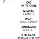 ELLE 1.8L Digital Coffee Maker with Smart Touch Display Brew Strength Selection Programmable Washable Filter 12 to 14 Cup Capacity Automatic Shut Off 1000W White