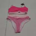 ZAFUL Women Tankini Set, Ribbed High Cut Surplice Swimsuit Bathing Suit with Spaghetti Straps (Small, 12-pink Multicolor)