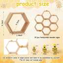 Gerrii 18 Pcs Mini Honeycomb Cupcake Stands Wooden Hexagon Cake Holders with Bees, Bee String Lights, Sunflower Vine Garlands for Baby Bee Gender Reveal Birthday Baby Shower (4.1 Inches,Natural)