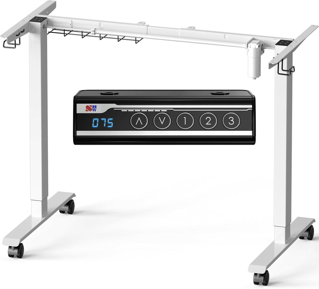 SHW Premium Electric Standing Desk Frame Height Adjustable Motorized Base for 40" to 72" Table Tops, Smooth Lift Sit-Stand Frame for Home or Office, White
