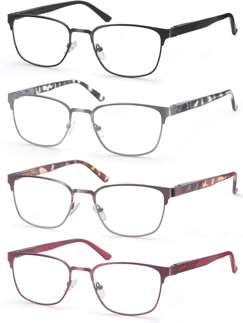 Reading Glasses Women Small Head/Petite Face Blue Light Blocking Metal Readers Lightweight Cheater Glasses 130mm Width (4 Mix Color)
