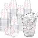 50 Pcs Pink Bow Snack Cups 12 oz Bow Plastic Cups Lovely Bowknot Tumbler for Just Wanna Be One Birthday Wedding Baby Shower Party Supplies