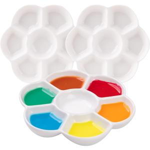 MEEDEN 7-Well Ceramic Paint Palette: 3 Pcs Watercolor Palette 4.7'' x 0.6'' - Porcelain Paint Palette Tray for Gouache Painting, Round, White