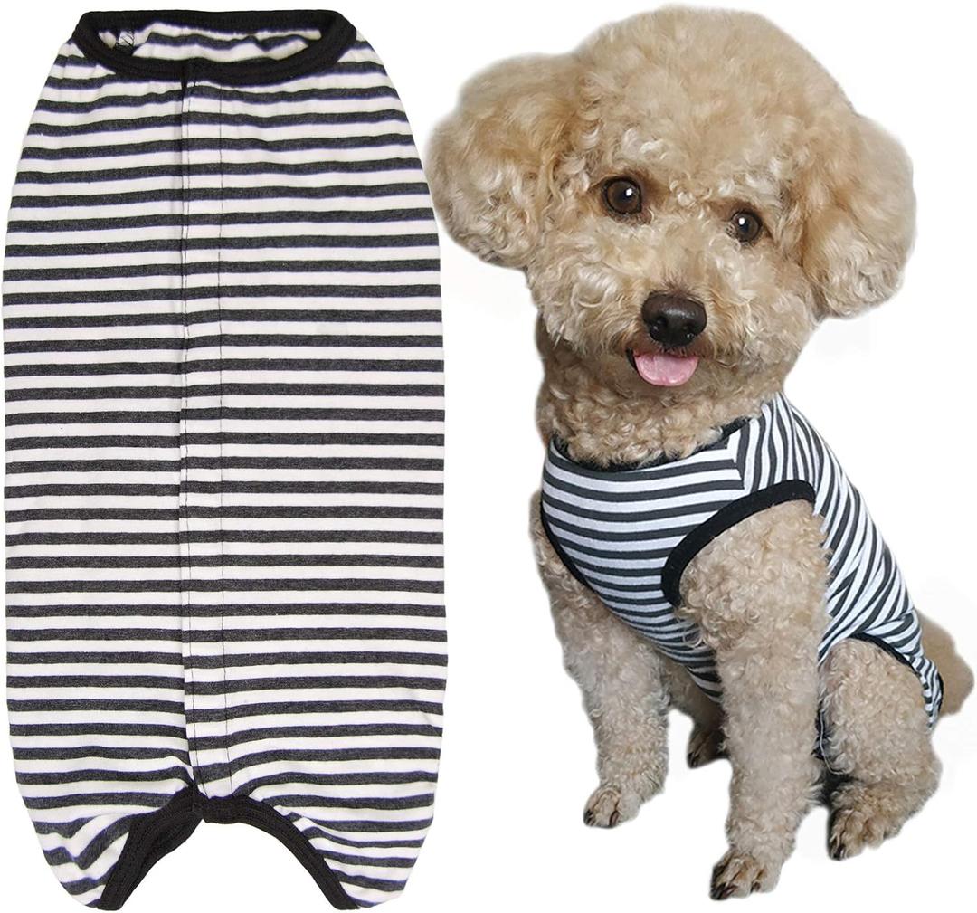 Dogs Recovery Suit Post Surgery Shirt for Puppy, Wound Protective Clothes for Little Animals(Black White Stripe-m)