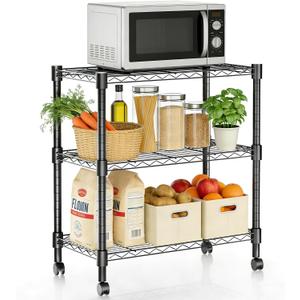 Xcity Storage Shelves, 3 Tier Heavy Duty Metal Shelving Unit with Wheels, 1050 LBS Adjustable Steel Wire Shelf for Commercial, Pantry, Kitchen, Garage, 14" D x 24" W x 30" H, Black