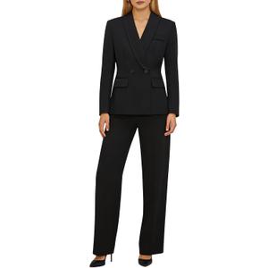 Women Suit 2 Piece Set Pant Suits Business Casual Outfits Double Breasted Blazer with Pants Professional Office Work Sets (Black, L)