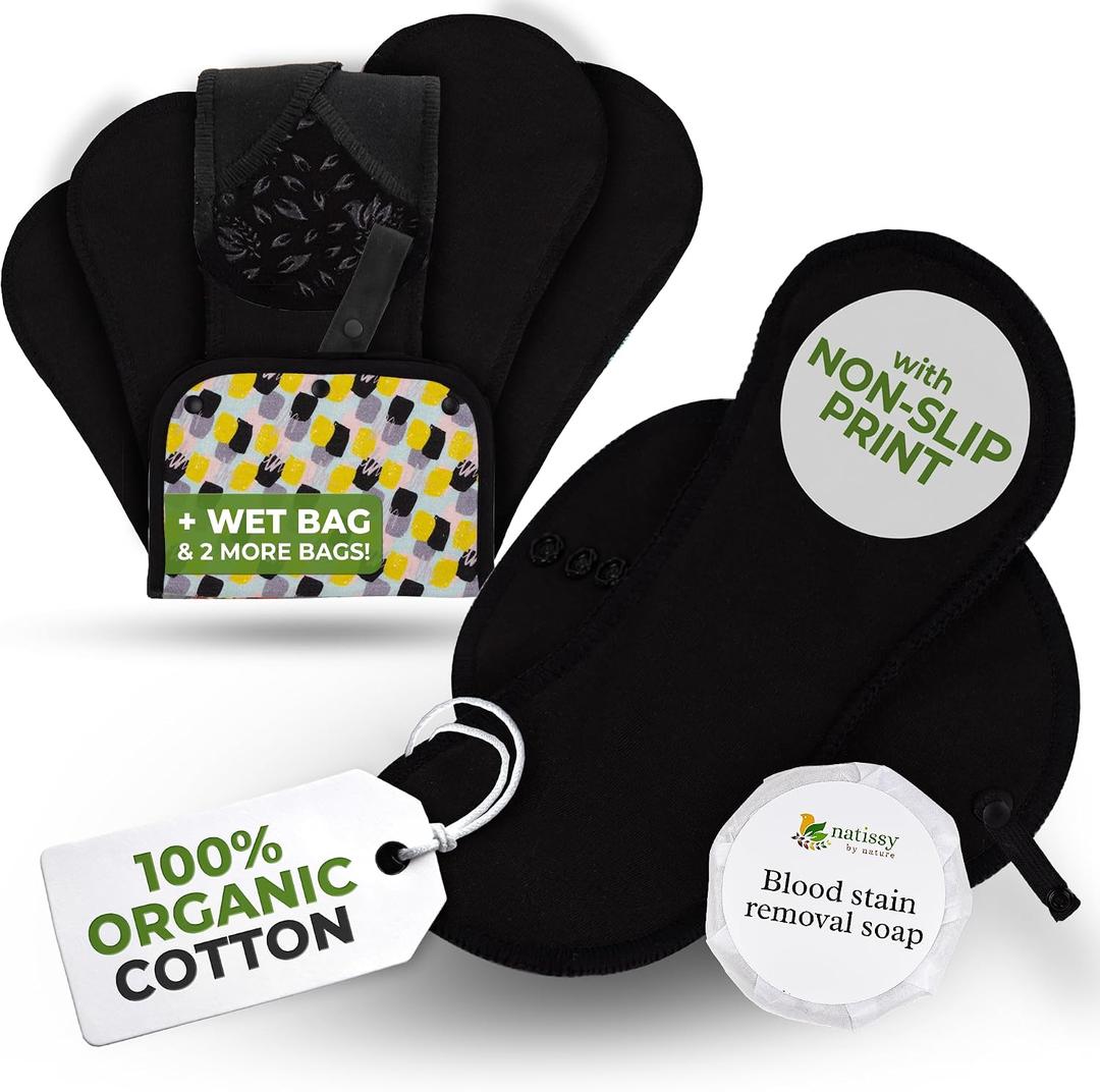 Non-Slip, High Absorbency Reusable Period Pads for Heavy Flow (6 Pack L+XL) - Leak Proof & Odor Free Cotton Cloth Pads for Women - High-Temp Washable, Breathable & Skin-Safe for Menstrual Comfort