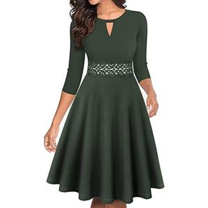 OWIN Women's Vintage Floral Lace Flared A-Line Swing Casual Party Cocktail Dresses Sleeveless Size XL, Dark Green