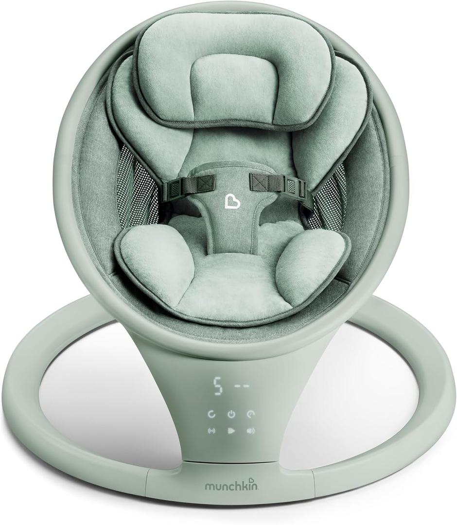 Munchkin Electric Baby Swing with Vibration - Portable Swing for Newborn and Infant, Bluetooth-Enabled Smart Seat with Music, Motion, and Sounds, Sage