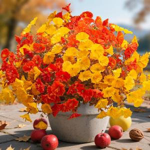 Artificial Flowers Outdoor Fall Decor - 12 Pcs UV Resistant Fade Proof Fake Plants for Garden Porch, Thanksgiving Autumn Decorations, Waterproof for All Weather