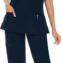 COZYFIT Scrubs for Women Set - Stretch V-Neck Scrub Top & Jogger Pant with 8 Pockets (Large, Navy Blue)