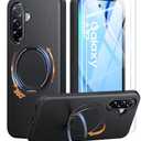 JAME for Samsung Galaxy A37/A36 5G Case with Ring Holder Stand Kickstand, Dual Layer Shockproof Protective Cover with 2 Screen Protector, Magnetic Accessory Friendly Galaxy A37/A36 Phone Case, Black