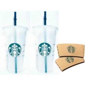 Starbucks Reusable 24 fl oz Frosted Ice Cold Drink Cup Bundle Set of 2 with Sleeves