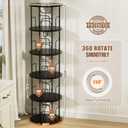 Flycity 5 Tier Rotating Bookshelf, 360° Corner Bookshelf Tower, Round Revolving Bookcase with Special Visible Partition Storage, Narrow Book Shelf Organizer for Living Room, Small Space, Black