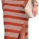 PRETTYGARDEN Summer Dresses for Women 2026 Casual Sleeveless Hollow Out Knit Side Slit Striped Beach Vacation Midi Dress (Medium, Rust Red)
