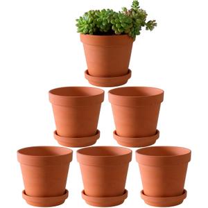 Yishang Large Terra Cotta Pots with Saucer- Pack of 6 Large 6'' Terra Cotta Plant Pot with Drainage Hole, Flower Pot with Tray, Terracotta Pot for Indoor Outdoor Plant