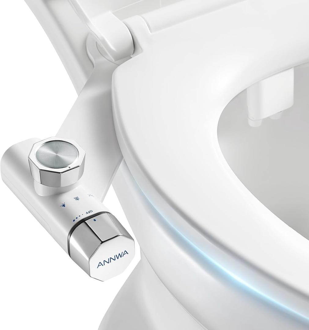 Non-Electric Bidet Attachment for Toilet Seat, Daul Clean Nozzles 3 Modes Adjustable Water Pressure Bidet Toilet Seat Attachment with Pressure Controls Feminine/Posterior Wash (White)