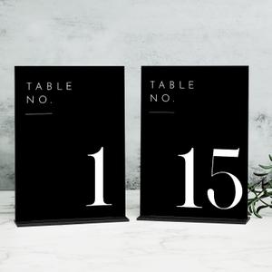 JINMURY Wedding Black Table Numbers 1-15 with Stands, 5"x7" Black Acrylic Table Numbers with White Font for Wedding Party Reception (1-15, 5"x7")