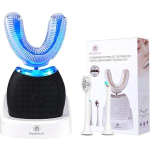 Magentak Ultrasonic UShaped Toothbrush for Teeth Whitening, Electric Toothbrush for Adults 360degree Cleaning,3 Brush Heads, Wireless Charging and IPX7 Waterproof Kit for Travel or Home(Black)