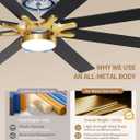 LANMEL Metal Ceiling Fan with Lights and Remote, 72 Inch, Gold & Black