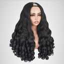 V Part Wig Curly Half Wig for Black Women, 180% Density Wear and Go Glueless Wigs with Bouncy Curls in the End, Heat-Resistant Synthetic Hair No Leave out Clip in (Black, 24 Inch)