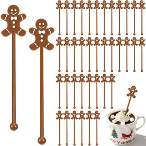 36 Pcs Christmas Drink Stirrers,Gingerbread Man Cocktail Stirrers Plastic Swizzle Sticks Reusable Coffee Stirrer Stir Sticks for Xmas Holiday Party Coffee Tea Hot Cocoa Bar Supplies Decoration