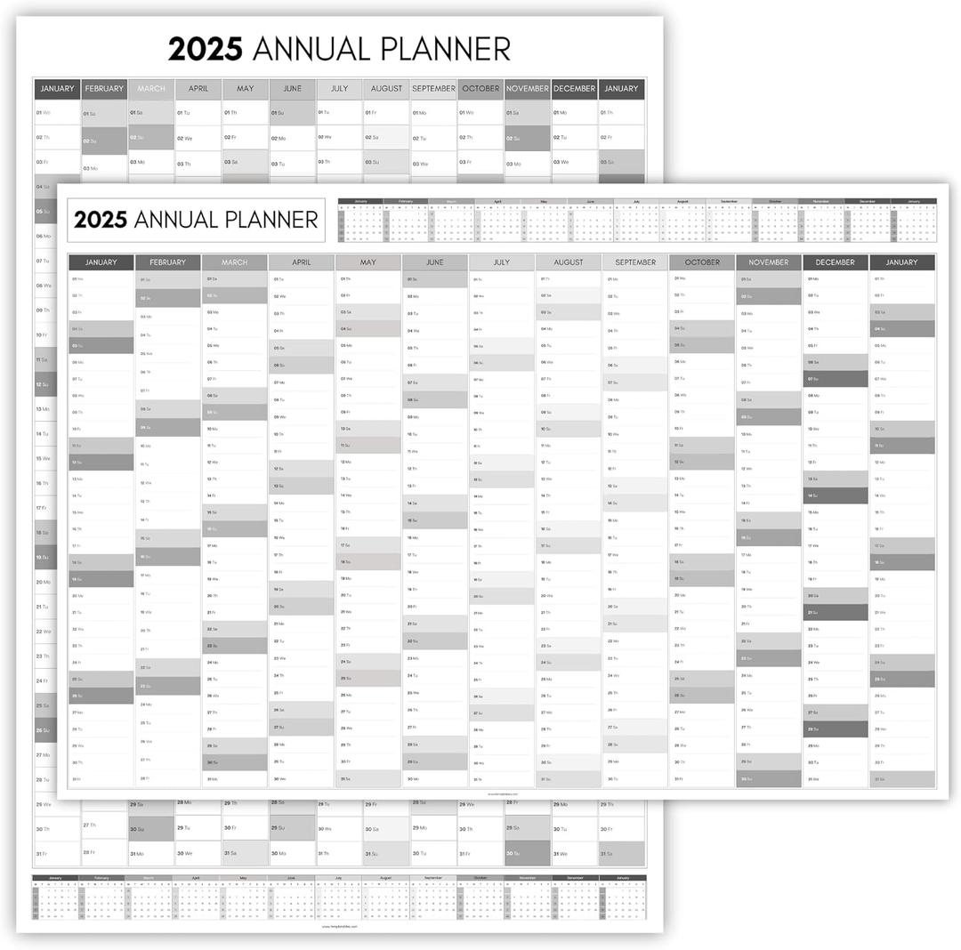 2025 Monthly Wall Planner, A2 60cm X 42cm | DOUBLE SIDED PRINT, Rainbow Wall Calendar 2025, Year Planner, Full Year to View | Organiser for Office, University, School | Mono (Folded)
