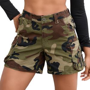Alfiudad Cargo Shorts for Women Trendy Cotton High Wasited Casual Summer Stretchy Utility Shorts with Zipper Pockets (16, Camouflage)