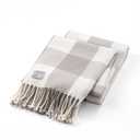 Mellowdy Classic Checkered Blanket - Faux Cashmere Plaid Throw with Fringe - Soft Woven, Lightweight, Farmhouse, Vintage Inspired Décor for Couch, Chair, Office (Light Grey, 50x60)