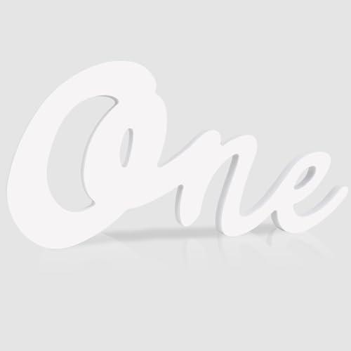 TONIFUL One Wooden Sign Cutout Letter for 1st Birthday Party Decorations Table Centerpieces for First Birthday White Letter Wooden Photo Booth Props Party Decorations Supplies