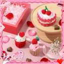 Suncalla 3 Pcs Valentines Day Crochet Gifts for Women Crochet Cupcake Dessert Doll Gift with Pink Box Cards for Valentines, Sis Big Little Sister, Mother's Day, Wedding Decor