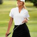 JoyGirl Womens Golf Polo Shirts Quick Dry Tennis Tops Shirt Collarless V Neck Pickleball Outfits for Women Moisture Wicking