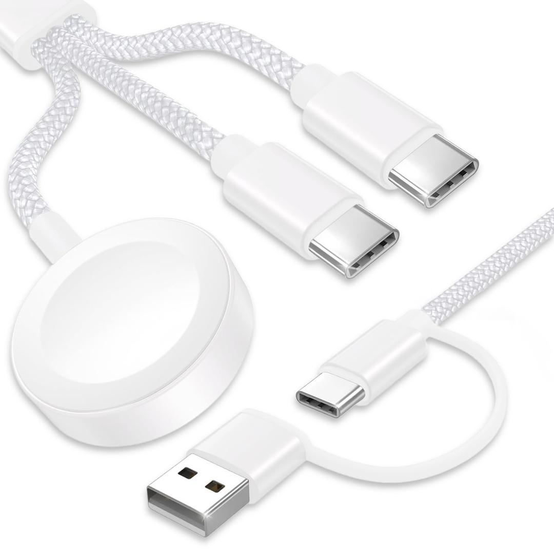 Upgraded 3 in 2 USB C Cable for Apple Watch Charger (4FT/1.2M) Travel USBC Multi Fast Charging Cord Compatible with iWatch Ultra 2/SE 2/10/9/8/7/6/5/4/3/2/1, iPhone 16/15 Pro Max Plus, iPad, AirPods