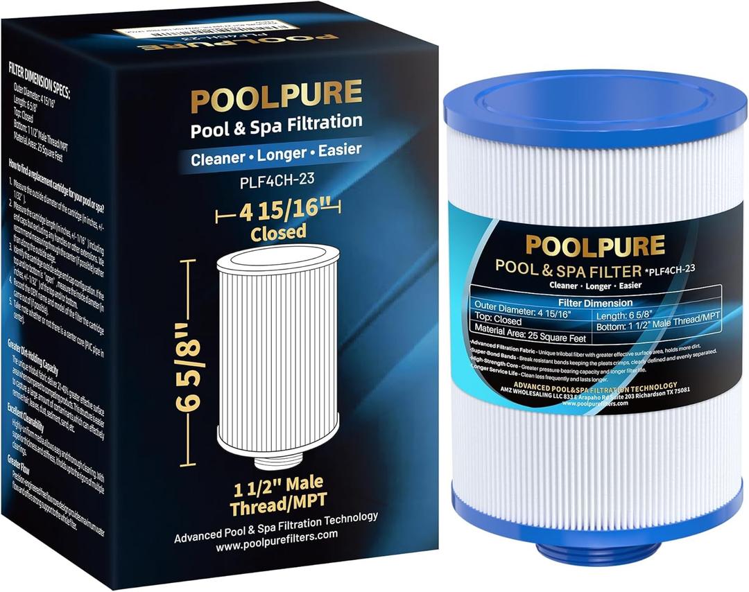 POOLPURE 4CH-23 Spa Filter Replaces PFF25TC-P4, Lifesmart 303263, 78459, Filbur FC-2400, Excel Filters XLS-442, Freeflow Lagas FF-100 CLX Claro, SD-00206, Aladdin 12536, AK-90032 Hot Tub Filter 1PACK