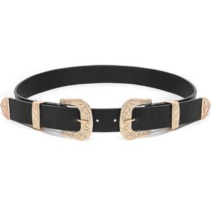 XZQTIVE Women Leather Belt Ladies Vintage Western Belt Retro Cowgirl Leather Belt Black Waist Belt for Pants Jeans Dresses