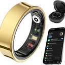 Smart Ring for Women Men, Fitness Tracker Ring with Body Temperature, Sleep Monitor, Heart Rate, Blood Oxygen, Calories, No Subscription Fee, IP68 Waterproof for iPhone & Android (Gold, #7)