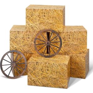 Outus 8 Pcs Hay Bales Paper Boxes Decor Western Cowboy Party Decorations Trunk or Treat Car Decor Fake Hay Photo Booth Props Rustic Wooden Wagon Wheel Straw for Fall Harvest Halloween