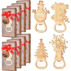 24Pcs 4 in 1 Christmas Beer Bottle Opener Set, Xmas Tree Snowman Snowflask Train Bottle Openers with Gift Box, for Winter Theme Party Decoration Gift Festive, Souvenirs Favors for Guests (Gold)