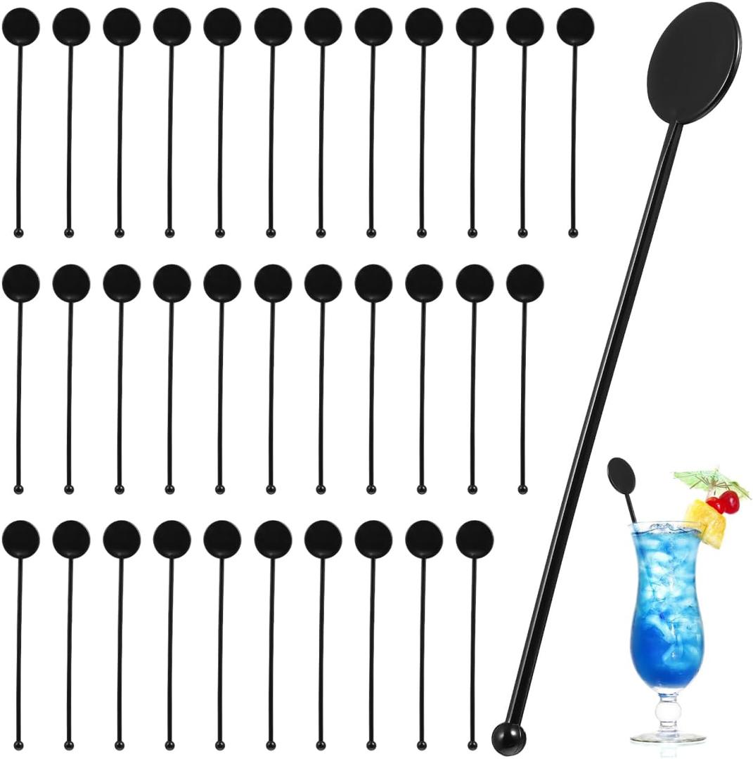 VALICLUD Coffee Stirrers Reusable Drink Stirrers Black Swizzle Sticks 7.08 Inch for Cocktails Whiskey Juice Beverage Mixing Rods for Home Bar Party Wedding