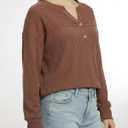 MANGOPOP Ribbed Henley Sweatshirt for Women, Oversized Casual Long Sleeve Pullover Top with Decorative Buttons