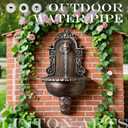 Vintage 29 in Cast Aluminum Wall Mount Fountain Sink Outdoor Garden Water Faucet with Basin, Decorative Yard Water Column,Decorative Patio Water Fountain YardHydrant Water Tap, Bronze