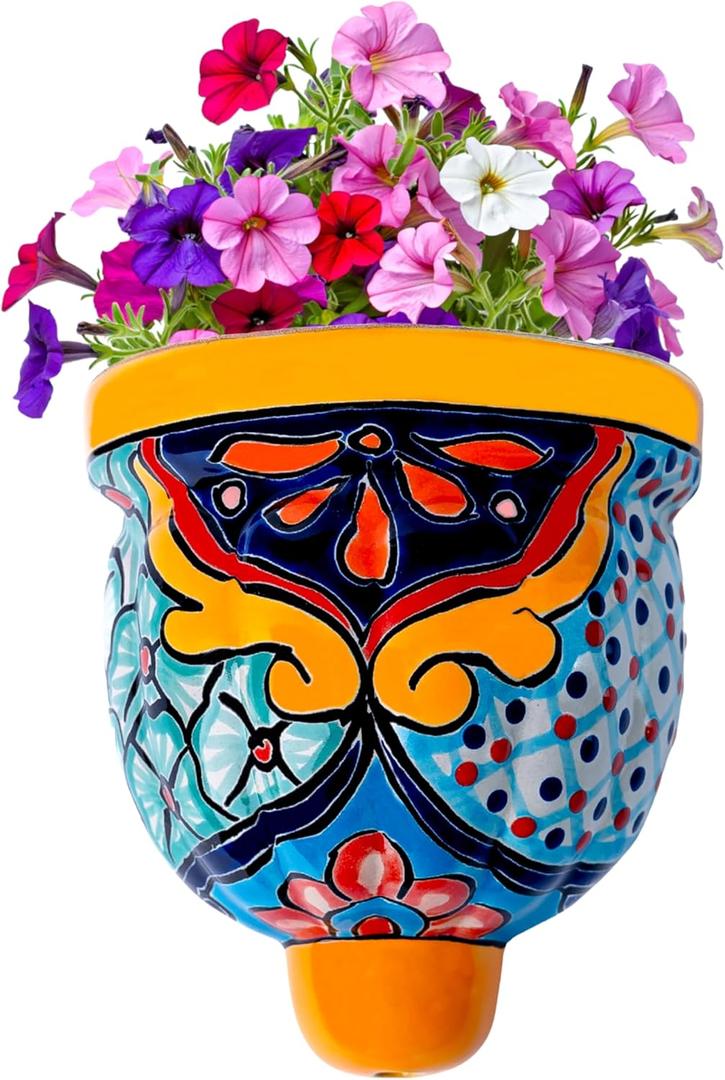 Mexican Pottery Planters - Wall Talavera Planter - Mexican Yard Pottery - Talavera Pots for Plants Indoor & Outdoor  5" W x 5.5" H (Yellow-Small)