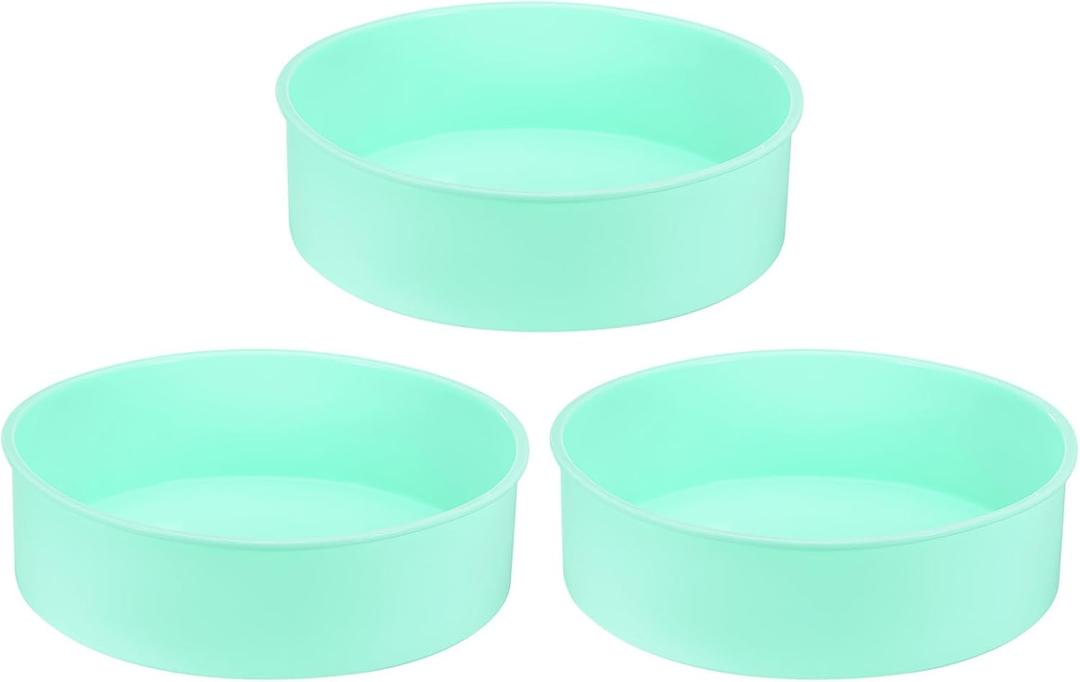 HARFINGTON 3 Pcs Round Cake Pans 7.8" Nonstick Quick Release Silicone Cake Mould Bakeware Tools for Baking Cupcakes Bread Pizza, Green